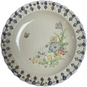 12" Ivory Floral Serving Plate Reticulated Edges French Country Made In Japan